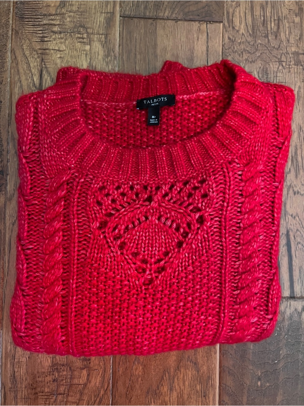 Talbots Bright Red Cable Knit Petite Sweater